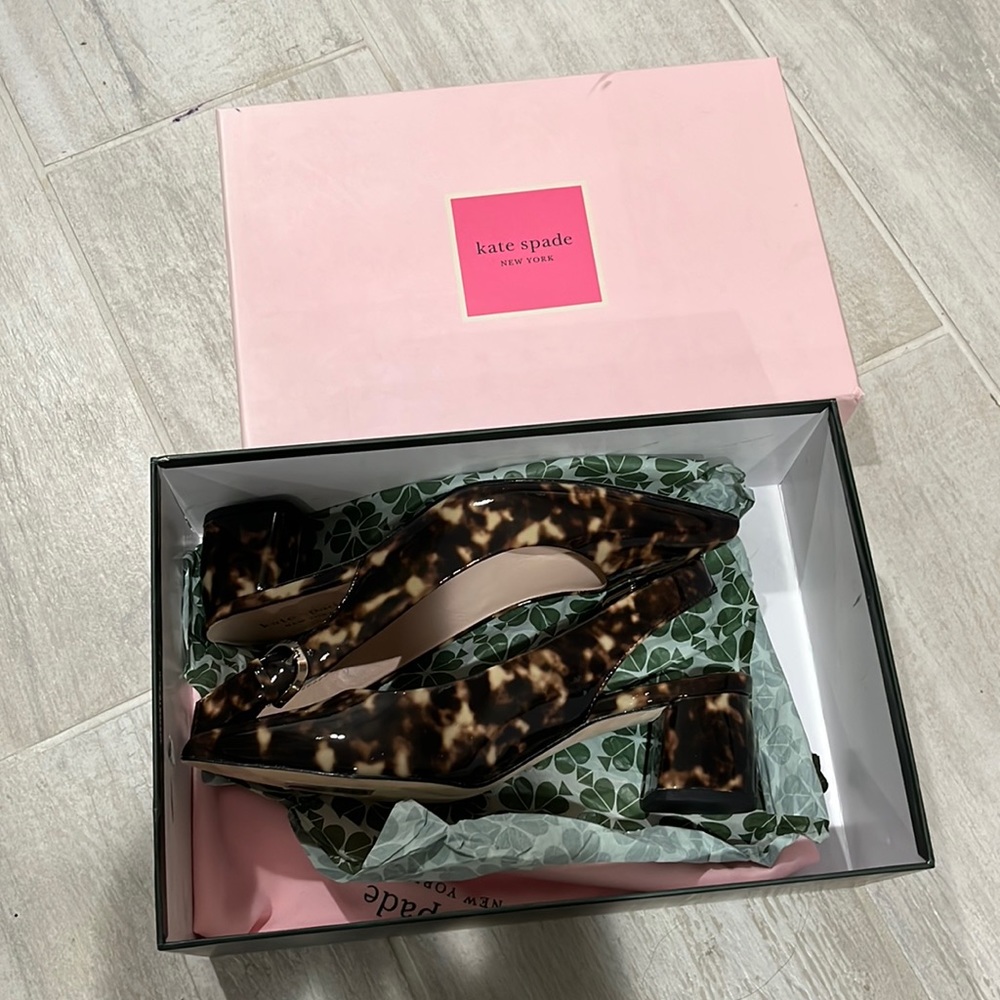 Kate Spade 6.5 leopard heels slingbacks shoes new with box - Fab!